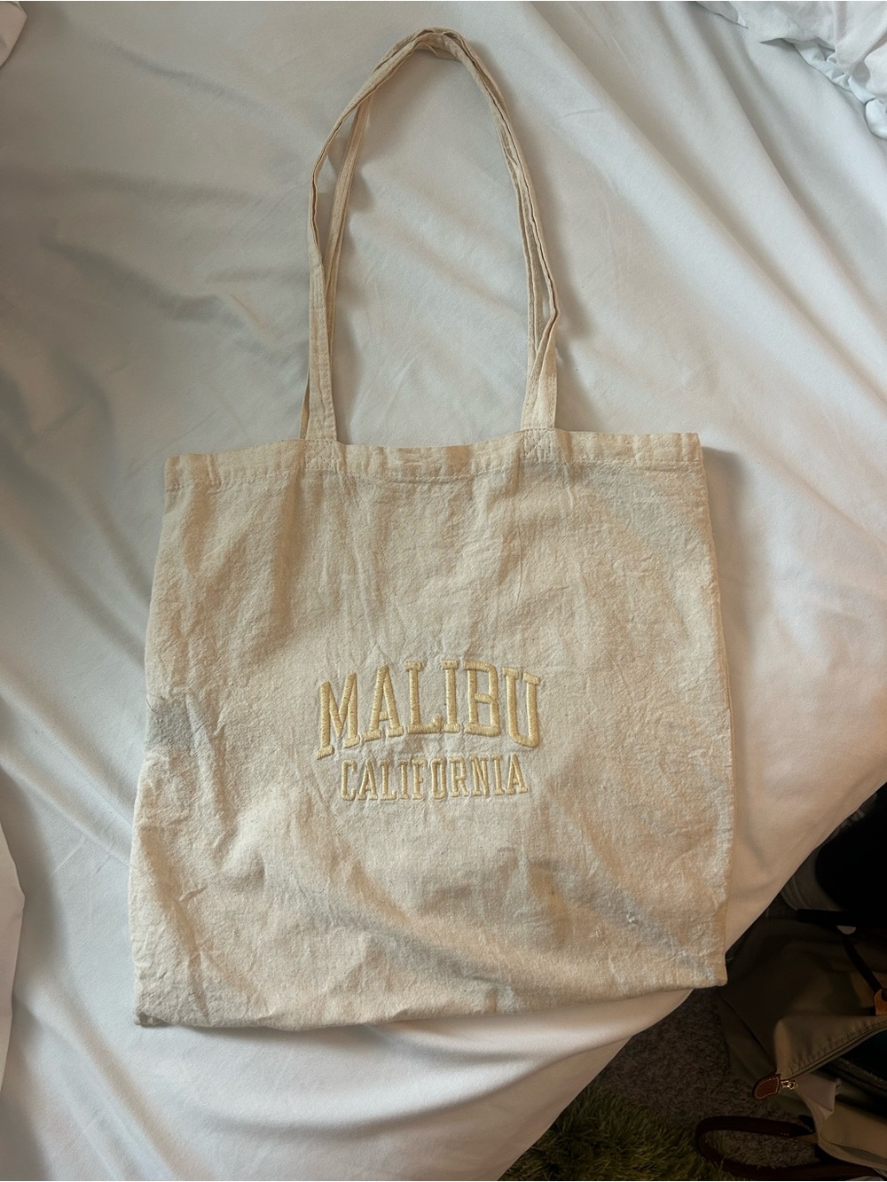 Brandy Melville Cream Embroidered Canvas Tote
